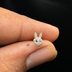 Dainty Bunny Lab Grown Diamond <b>Stud</b> <b>Earring</b> In 14K Gold <b>Helix</b> Piercing Design - Product Image 1