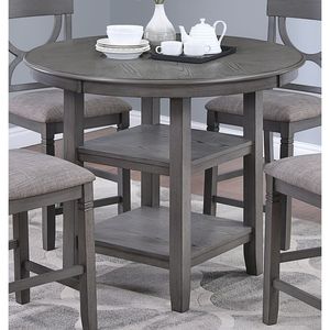 Set da Pranzo dal Design Unico 5 Pezzi: Tavolo Alto con Ripiano Portaoggetti e 4 Sedie Grigie con Seduta e Schienale Imbottiti - Product Image 3