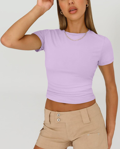 T-shirt en coton respirant pour femmes, décontracté, doux, à manches courtes, uni, été, personnalisable avec logo, tendance - Product Image 4