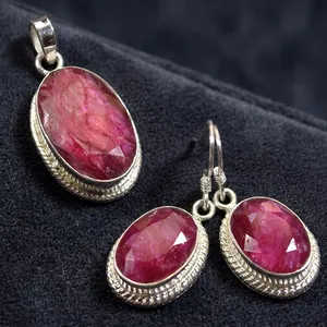 Red Quartz 925 Sterling Silver Pendant Earrings Jewelry Set Handmade Gemstone Design For Women Wholesale Fashion - Product Image 4