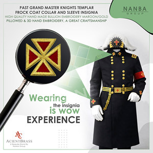 Insignia de manga para uniforme de Caballero Templario Antiguo Gran Maestro, color granate y dorado |   Rosa Bordada a Mano |   Regalia Masónica - Product Image 3
