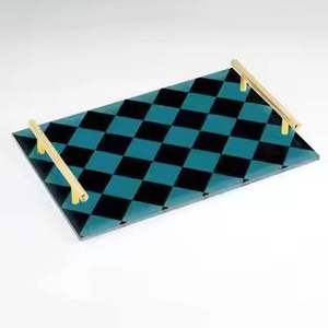 Galaxy Design <b>Rectangle</b> Metal Decorative Serving Tray Gold Handles Dishwasher Safe Eco-Friendly Modern <b>Coffee</b> <b>Table</b> Platter Home - Product Image 2