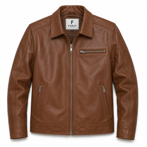 Furat Leathers Lavendard Matte Brown Leather <b>Biker</b> <b>Jacket</b> Breathable Windproof Stand Collar Zipper Closure Customizable Men's - Product Image 1