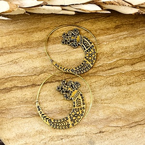 Pendientes de Aro Étnicos con Diseño Único de Pavo Real Tribal, Joyería Boho de Latón para Mujer, Acabado de Latón Antiguo, Accesorios al por Mayor/OEM/ODM - Product Image 5