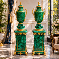 Vase de table rond en malachite fait main, décoration de bureau, pierre ornementale de luxe, vert, décoration pour la maison et les mariages