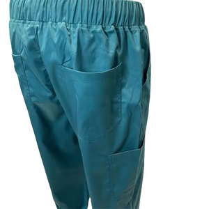 Pantalon de travail médical unisexe, couleur turquoise, polyester tissé, taille élastique avec cordon de serrage, poche, uniforme médical - Product Image 6
