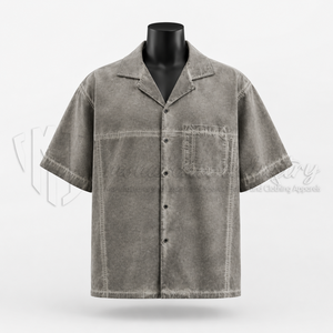 Camisa de Mezclilla Personalizada para Hombre, de Manga Corta, Oversize, Sólida, de Sarga, Casual, con Botones, de Algodón Ecológico, Ajuste Holgado, OEM ODM - Product Image 1