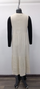 Cream Sleeveless Maxi <b>Dress</b> With Pleated Layered Hem O-Neck <b>Loose</b> Fit Casual Woven Linen Cotton Spring Solid Color <b>Dress</b> - Product Image 2
