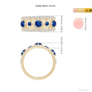 14K Solid Gold Art Deco Inspired Graduated Natural <b>Blue</b> Sapphire Gemstone and Diamond <b>Ring</b> Luxury Fine Jewelry Wedding Band <b>Ring</b> - Product Image 4