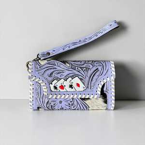 Cartera de Muñeca Portátil de Cuero Genuino Vintage con Estampados de Animales, Cierre Abierto y Flores, Tipo Clutch para Uso Diario - Product Image 6