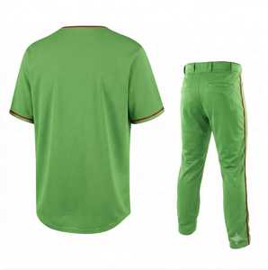 Ensemble de pantalon et maillot de baseball vert lime, impression sérigraphique, 100% polyester, vêtements respirants à taille élastique, col rond, séchage rapide - Product Image 2