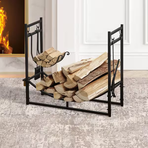 Fireplace Accessories Metal <b>Log</b> <b>Holder</b> Rack Iron Firewood Storage Classic Style Powder Coated Indoor Metal Firewood <b>Holder</b> - Product Image 1