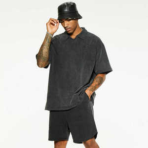 Unisex Blank Washed Waffle Knit Summer <b>Short</b> Set Men Two Pieces <b>Short</b> Sleeve T-Shirt <b>Shorts</b> Sets Two Pieces - Product Image 3