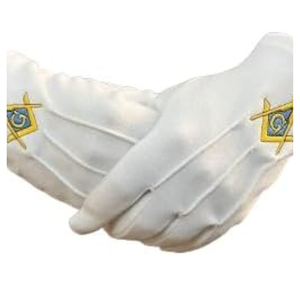 Gants en coton blancs brodés, mitaines cérémonielles motif équerre et boussole, légères, paire pour événements de Noël - Product Image 1