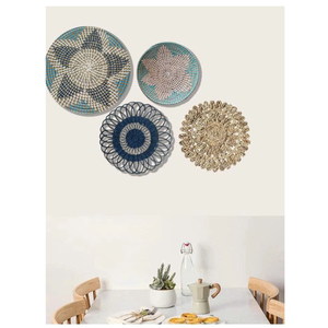 Handmade Wall Decor Plate <b>Set</b> – Natural Water Hyacinth Weaving Art in Modern Boho Style Home Decoration, Housewarming, Holidays - Product Image 1