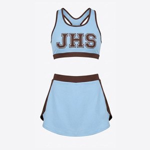 Ensemble d'uniformes de cheerleading personnalisés pour femmes, tenue d'entraînement, crop top imprimé, jupe de danse avec lettres en strass, en spandex, taille XXS, 100% spandex - Product Image 4