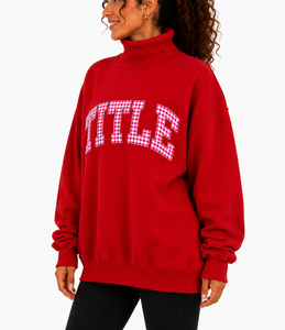 Sweat-shirt personnalisé pour femme à col montant, pull oversize d'hiver avec bordure à carreaux, lettres, respirant, épaules tombantes, OEM - Product Image 2