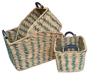 Juego de 3 Cestas Rectangulares Naturales Versátiles con Borde Festoneado y Asas - Product Image 3