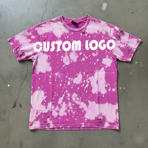 Camiseta Personalizada de Gran Tamaño, Estilo Hip Hop, 220 g/m², Desgastada, con Efecto Rasgado, Vintage, Lavado Ácido, Hombros Caídos, para Hombre - Product Image 2