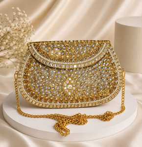 Handmade Kundan Bridal Clutch Bag Gold Plated Rhinestone Evening Purse Single <b>Chain</b> Strap Wedding Party <b>Handbag</b> Velvet Lining - Product Image 4