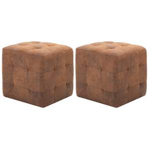 2 poufs en simili daim marron 11,8"x11,8"x11,8" - Tabourets et ottomanes - Product Image 1