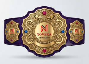 Ceinture en cuir violette avec plaque dorée et accents de pierres précieuses pour équipement d'entraînement d'arts martiaux, design durable unisexe - Product Image 4