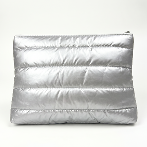 Rootsmen Custom Silver Puffy Quilted Nylon Waterproof Soft Lightweight Travel <b>Makeup</b> Bag Cosmetic Pouch Hanging Large Capacity - Product Image 5