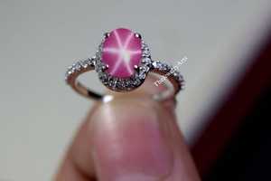 แหวนหมั้นรูปดาวทับทิมทรงรี เงินแท้ 925 ประดับเพชรแบบ Prong Setting สไตล์อาร์ตเดโค วินเทจ สีชมพู แหวนสัญญาสำหรับผู้หญิง ของขวัญ - Product Image 3
