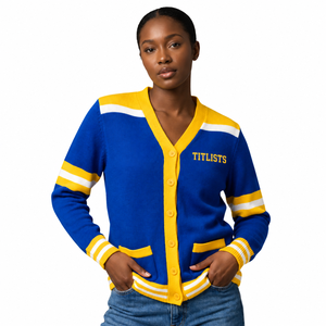Pulls à col en V de haute qualité très demandés pour les sororités, les fraternités, les écoles, les collèges, les universités, avec logos, cardigans tricotés - Product Image 2