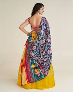 Women's Yellow Silk Lehenga Choli With Digital Printed Dupatta Traditional Indian Pakistani Wedding Outfit Floor-Length Loose - Product Image 5