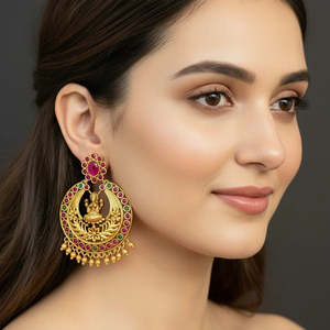 Vintage Gold Plated Brass Chandelier Earrings with Jade Pearl Diamond Moissanite Zircon - Product Image 1