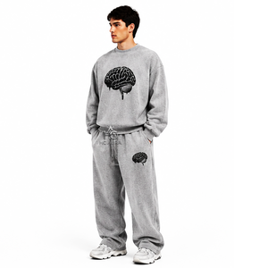 Chándal gris sostenible estampado para hombre, el más vendido, con cremallera completa, cuello alto, corte holgado, ropa informal con bolsillos laterales y logotipo personalizado - Product Image 4
