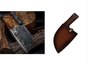 Couteau de boucher serbe forgé à la main en acier Damas, pointe tombante, manche en bois noir, couteau de survie haut de gamme pour la viande, les légumes et la cuisine - Product Image 5