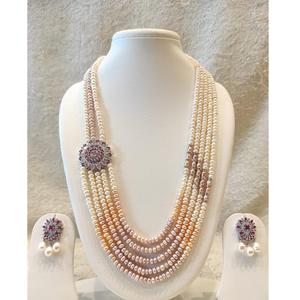 Gorgeous Premium Quality Brass Silver Plated CZ Zircon Long <b>Pearl</b> <b>Necklace</b> Earrings <b>Set</b> for Anniversary Engagement Wedding Party - Product Image 1