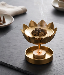 Porta Incienso Metálico Hecho a Mano de Dos Niveles con Forma de Flor de Loto, Calentador de Velas - Product Image 4