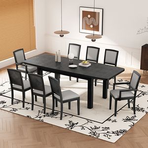 "<b>Rustic</b> 84" Extendable <b>Dining</b> <b>Table</b> <b>Set</b> W/ 6 Upholstered Armless Chairs & 2 Removable Leaves" - Product Image 6