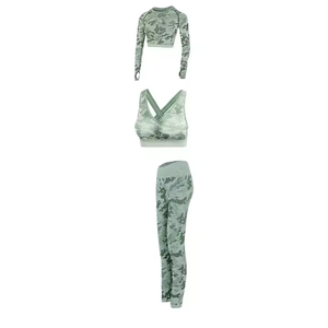 Ensemble de yoga camouflage violet 2 pièces : haut court et leggings taille haute, anti-transpiration, en Spandex et Polyester sans couture - Product Image 6