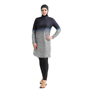 Islamic Modest Swimwear <b>for</b> Women Solid Print <b>Pattern</b> Logo Front Waterproof Breathable 2-Piece Muslim Islamic Burkinis Swimwear - Product Image 2