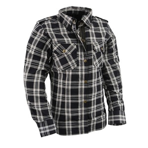 Camisa de trabajo de franela a cuadros en blanco y negro para hombre, camisa a cuadros de manga larga con epaulettes en los hombros, doble bolsillo en el pecho, estilo occidental - Product Image 3
