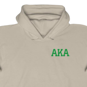Sudadera con Capucha AKA Crest de Renombre Mundial, Color Beige Arena con Bordado Verde, Sudadera Personalizada con Diseño Griego - Product Image 3
