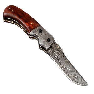 Couteau pliant artisanal en acier Damas avec étui en cuir (smk1244) - Product Image 1