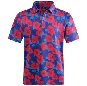 Polo à manches courtes pour homme, blanc et bleu, imprimé palmiers, décontracté, en coton Oxford respirant, coupe classique - Product Image 6