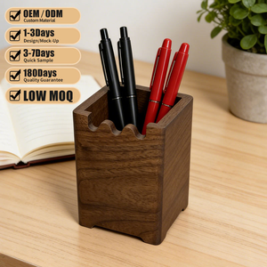 Wholesale Brown Wooden Storage Box Handmade Wood Art Decoration Handicraft Wood Pencil Holder Office Desk <b>Organizer</b> Case - Product Image 4