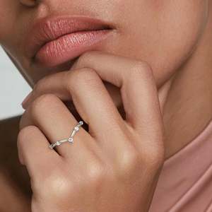 V Shape Diamond Chevron <b>Ring</b> Minimalist Stackable Band Curved Wedding <b>Ring</b> Dainty Gold V <b>Ring</b> Bridal Jewelry - Product Image 4