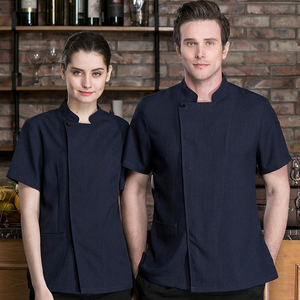 Ropa de Cocina Moderna para Chef, de Manga Corta, de Algodón y Lino, para Hombres y Mujeres, Uniforme de Trabajo de Verano para Restaurante Occidental - Product Image 2