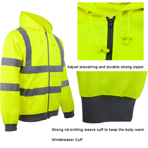 Sweat-shirt de travail haute visibilité à rayures réfléchissantes pour homme, fermeture éclair intégrale, jaune fluo, veste de chantier - Product Image 4