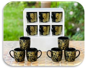 Oriental Ceramic <b>Mug</b> Set With Gold Floral Pattern 6 Pieces In Grid <b>Box</b> For Gift - Product Image 4