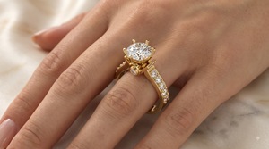 Anillo de Compromiso y Boda con Diamante Cultivado en Laboratorio, Corte Solitario, Oro Amarillo de 14 Quilates, Chapado en Rodio, Banda con Pavé, Certificado IGI, Lujoso - Product Image 3