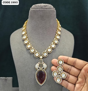Elegant Royal Pink Pear Heritage Pendant <b>Necklace</b> Set Traditional Wedding Jewelry <b>Statement</b> <b>Necklace</b> Premium Designer Set - Product Image 2