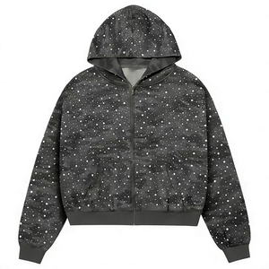 Sweat-shirts à capuche surdimensionnés et courts, personnalisés, avec strass et fermeture éclair, style camouflage, pour streetwear, unisexes, vente en gros OEM - Product Image 1